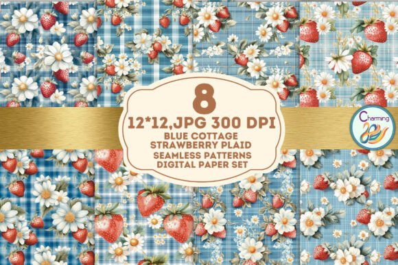 Blue Strawberry Plaid: A Whimsical Design Asset for Every Project