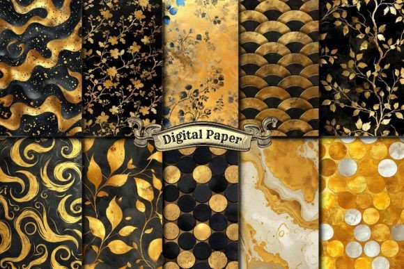 Elevate Your Projects with Black and Gold Foil Luxury Digital Paper