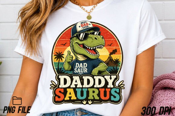 Retro Daddysaurus Father's Day PNG: A Roaringly Good Design Asset