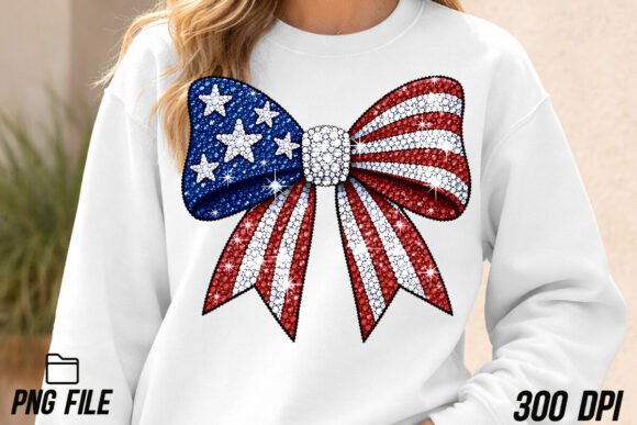 Rhinestone USA Coquette Bow PNG: A Sparkling Patriotic Asset
