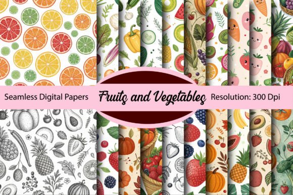 Unleash Creativity with Fruits and Vegetables Digital Paper